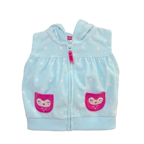 047 Carter’s Blue Polka Dot Zip Up Sleeveless Hoodie - Picture 1 of 1